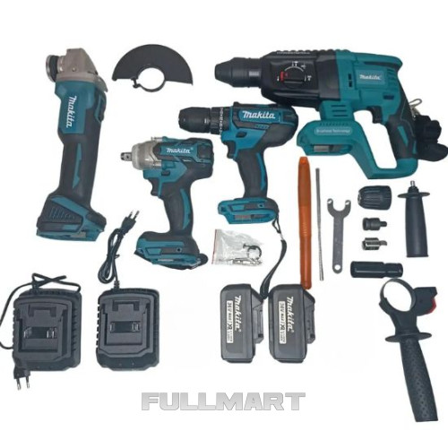 Набор инструментов Makita 4 в 1 перфоратор, болгарка, шуруповерт и гайковерт 2акк. 48v